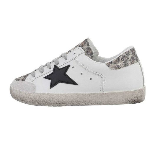 Dames sneakers / lage gympen met ster - wit / panterprint - Lunamex Jewelry  \u0026 Watches