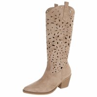 Dames halfhoge cowboy laarzen / western boots su&egrave;de-look - khaki lichtbruin