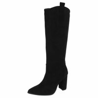 Dames hoge laarzen / high heels knielaarzen su&egrave;de-look - zwart