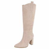 Dames hoge laarzen / high heels knielaarzen su&egrave;de-look - beige