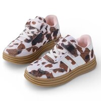 Kinder meisjes retro sneakers met koeienprint, Rock &amp; Joy - wit/bruin