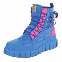 Dames veterboots / laarzen met veters - blauw roze