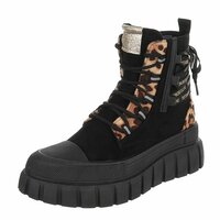 Dames veterboots / laarzen met veters - zwart panterprint