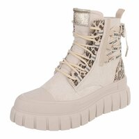 Dames veterboots / laarzen met veters - beige panterprint