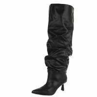 Dames slouchy overknee laarzen met kitten heels - zwart