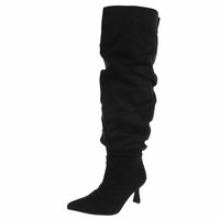 Dames slouchy overknee laarzen met kitten heels - zwart