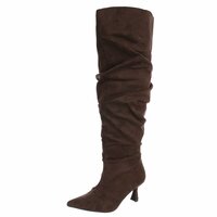 Dames slouchy overknee laarzen met kitten heels - donkerbruin