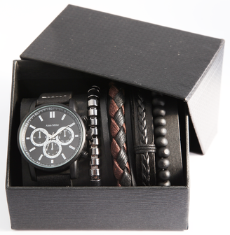 Giftset Alain Miller herenhorloge met armbanden - zwart