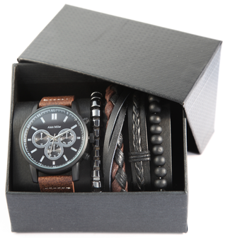 Giftset Alain Miller herenhorloge met armbanden - bruin