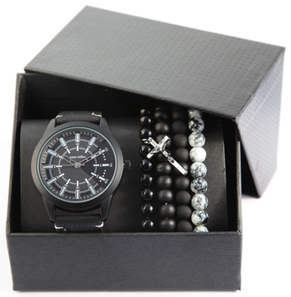 Giftset Alain Miller herenhorloge met armbanden - zwart