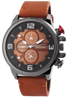 Excellanc XXL herenhorloge met lederen band - bruin