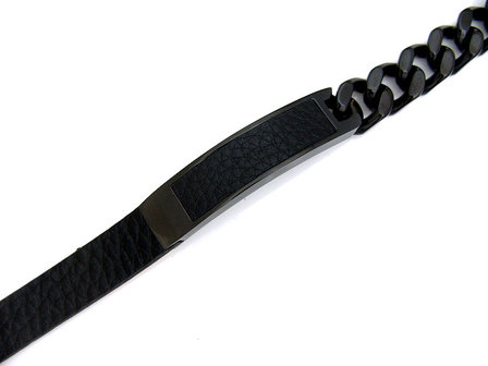 Armband half edelstaal / half leder - zwart