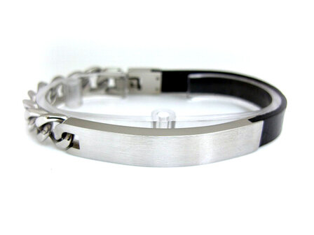 Armband half edelstaal / half leder - zwart