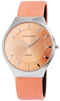 Excellanc dameshorloge met lederen band - zalm
