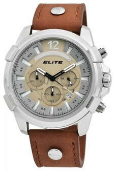 Elite Chronograph XXL herenhorloge met lederen band - bruin