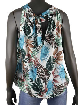 Dames mouwloze top met tropical print - wit / blauw