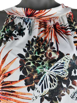 Dames mouwloze top met tropical print - wit / oranje