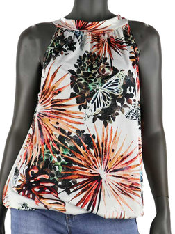 Dames mouwloze top met tropical print - wit / oranje