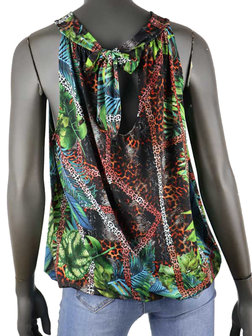 Dames mouwloze top met tropical print - zwart / panter