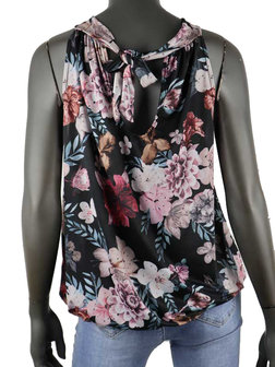 Dames mouwloze top met bloemen print - zwart / roze