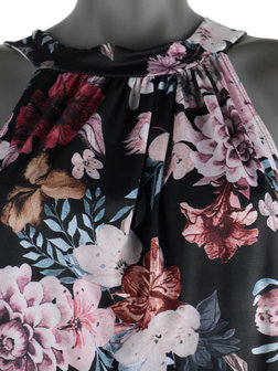 Dames mouwloze top met bloemen print - zwart / roze