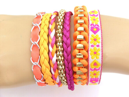 Brazilian bracelet / Hipanema Style Ibiza armband - oranje / roze