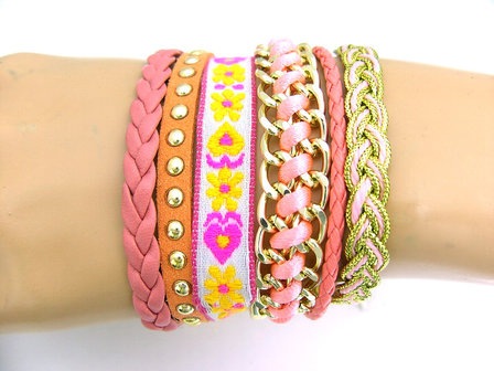Brazilian bracelet / Hipanema Style Ibiza armband - roze