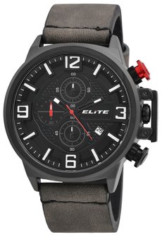 Elite Chronograph XXL herenhorloge met lederen band - grijs / zwart