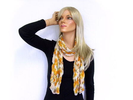 Sjaal bloemen - oranje/wit