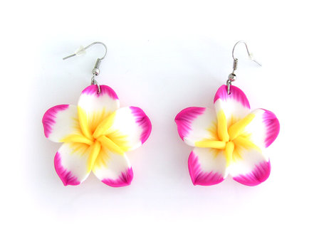 Oorhangers fimo bloem - roze/wit/geel