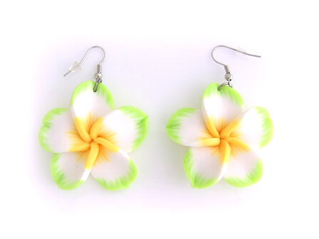 Oorhangers fimo bloem - lime/wit/geel