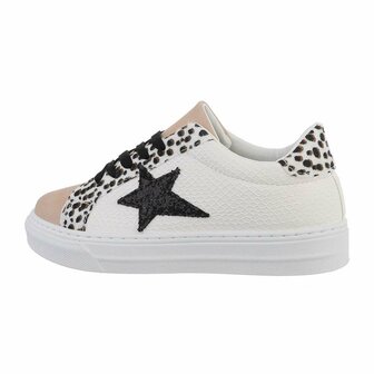 Dames sneakers / lage gympen met ster - wit / panterprint