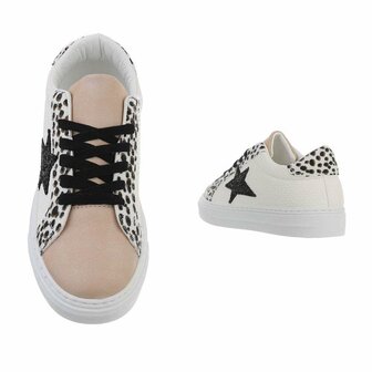 Dames sneakers / lage gympen met ster - wit / panterprint