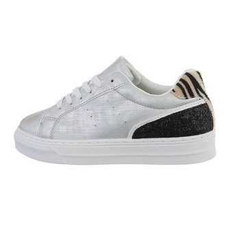 Dames sneakers / lage gympen - zilver / zebraprint