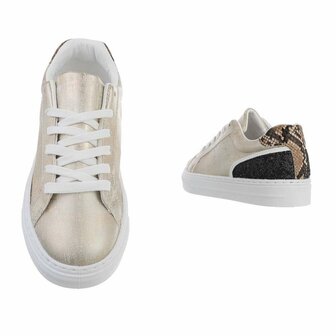 Dames sneakers / lage gympen - goud / slangenprint