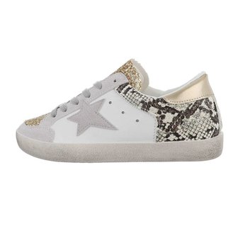 Dames sneakers / lage gympen met ster - goud / slangenprint