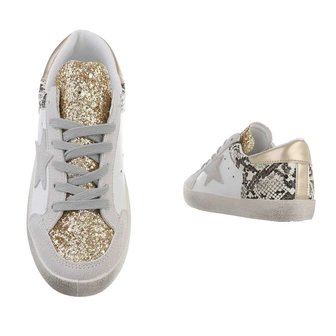 Dames sneakers / lage gympen met ster - goud / slangenprint