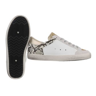 Dames sneakers / lage gympen met ster - goud / slangenprint