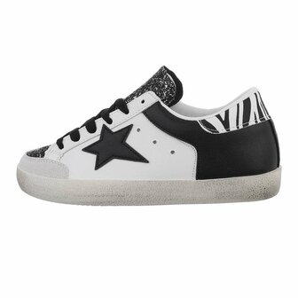 Dames sneakers / lage gympen met ster - zwart / zebraprint