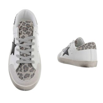 Dames sneakers / lage gympen met ster - wit / panterprint