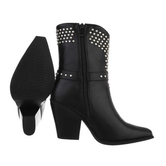 Dames cowboy enkellaarzen / western laarsjes met studs - zwart