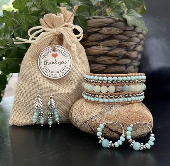 Handgemaakte armband natuursteen Indi Western stijl - mint / bruin