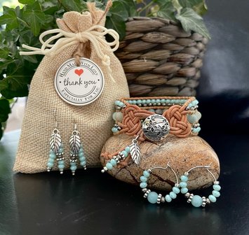 Handgemaakte armband natuursteen Indi Western stijl - mint / bruin