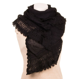 Dames sjaal met gehaakte rand - zwart