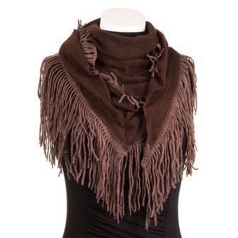 Dames sjaal met franjes / fringe - bruin