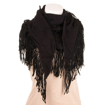 Dames sjaal met franjes / fringe - zwart