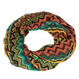 Dames kolsjaal / loop sjaal aztec - groen / koraal