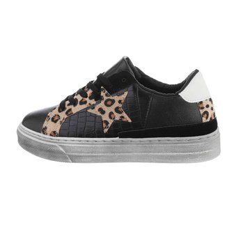 Dames sneakers / lage gympen met ster - zwart / panterprint