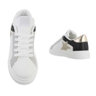 Dames sneakers / lage gympen met ster - wit / goud