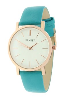 Ernest NOVA dameshorloge met lederen band - ros&eacute; / turquoise